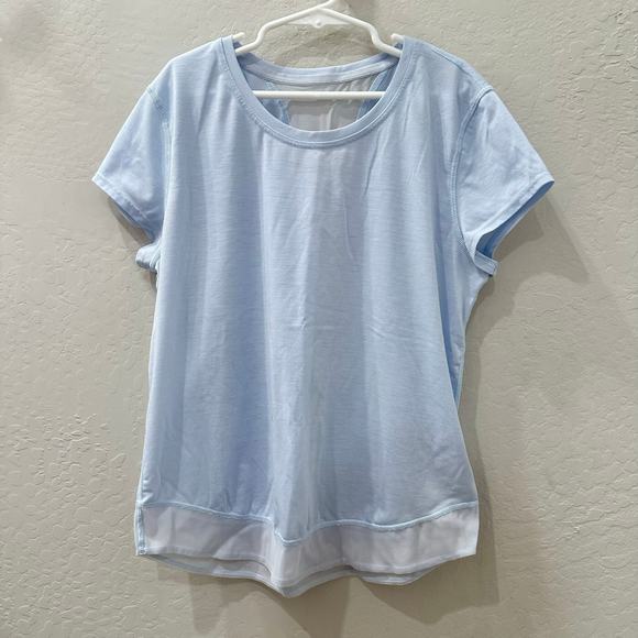 Athleta Girl Blue On the Move Mesh Short Sleeve Tee - Picture 1 of 8